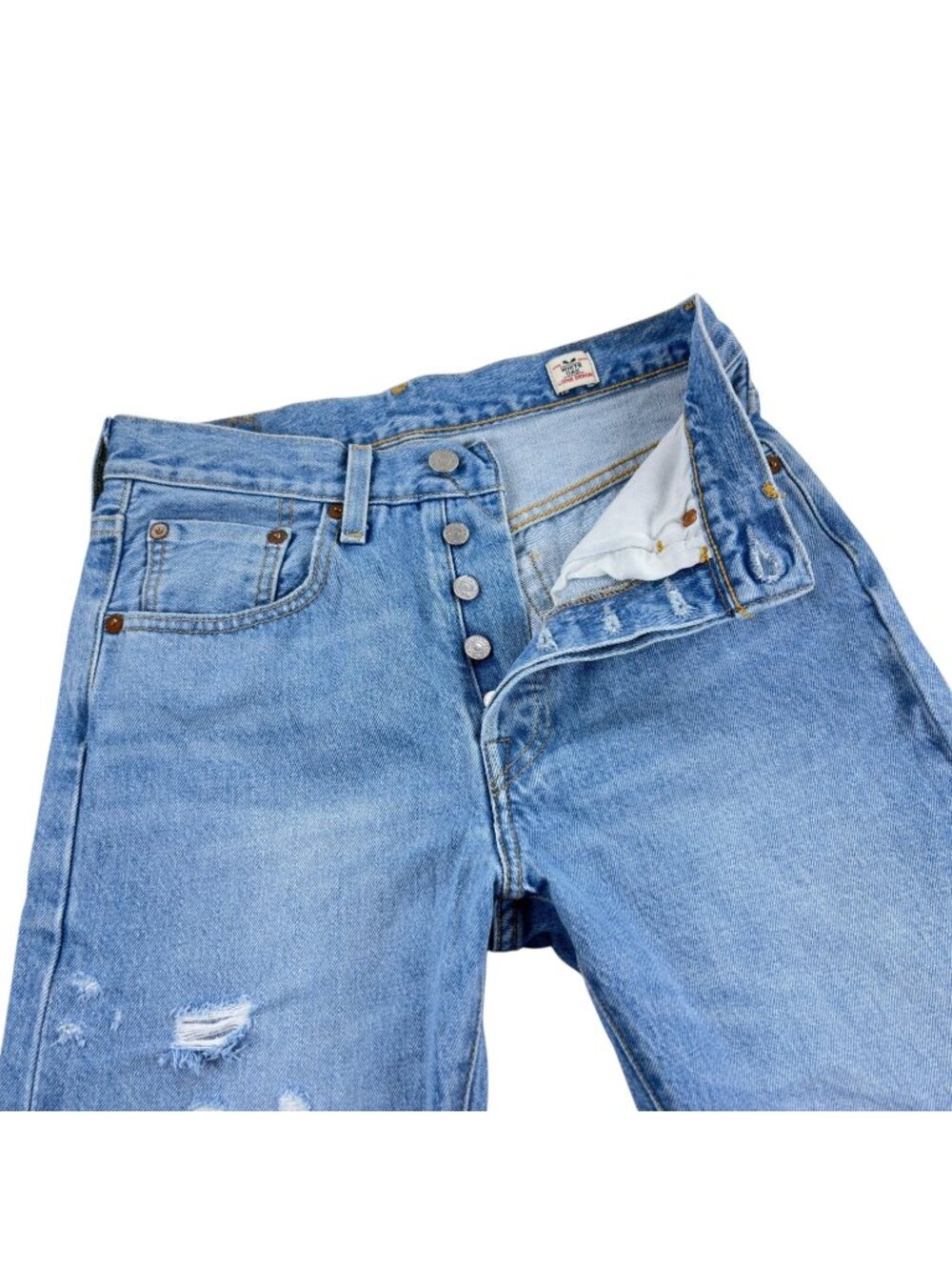 Levis 501 Selvedge Skinny Cropped Jeans Size 26 White Oak Cone Denim Distressed